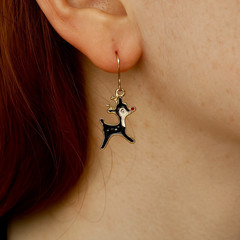 Rudolph Earrings – Black or White – 18k Gold Plated Solid 925 Sterling Ear Wires
