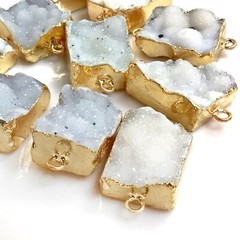 Raw Rough Cloudy Druzy Agate Pendant Natural Gemstone Pendant Rectangle w 2 Ring
