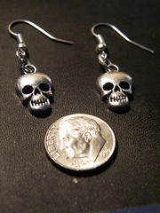4 Pairs SKULL EARRINGS Mini Head Skeleton Bikers Goth Silver Wires Lot of 4 NEW!