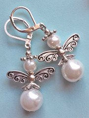 ANGEL WINGS White Glass Pearl SP LEVERBACK handcrafted WPGA10