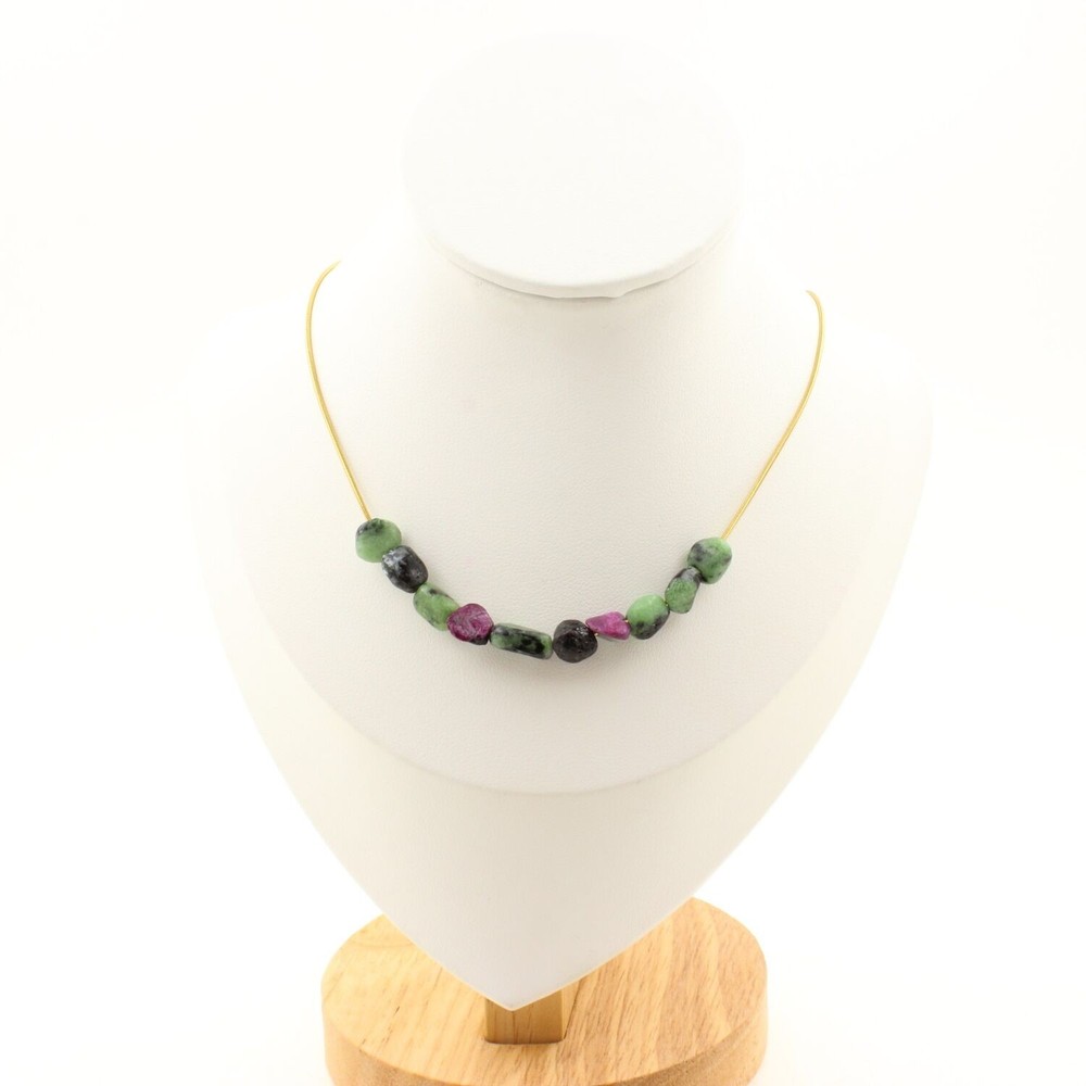 Necklace 10 Epidote Pearls From Myanmar. Gold Plated Steel Chain Necklace