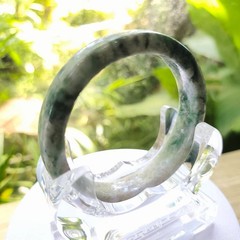 Burmese Jade Bangle: Emperor Style White Green Gray Jadeite Size 61 mm