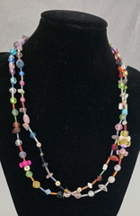 Artisan Colorful Beaded Necklace Glass Plastic Stone Mix 40″ No Clasp Handmade
