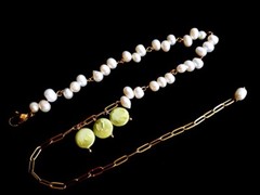 white green coin oval freshwater pearl chain choker neckace «Game changer»