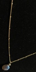 Vintage Labradorite ? Water Drop Moonlight Stone Pendant Necklace 16″ Gold Tone