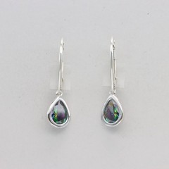 Faceted Teardrop MYSTIC TOPAZ Dangle Leverback Earrings 925 STERLING SILVER #4e