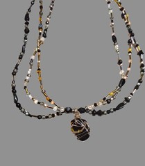 Black Obsidian & Quartz Pendant Beaded Necklace