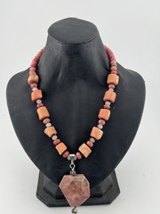 *Handmade Semi Precious Necklace One Of A Kind. Sunstone, Coral, Quartz Sliver!
