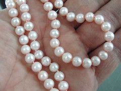 STERLING SILVER 925 PINK 6.5mm ❤️ FRESHWATER PEARL 17″ NECKLACE HAND KNOTTED VTG