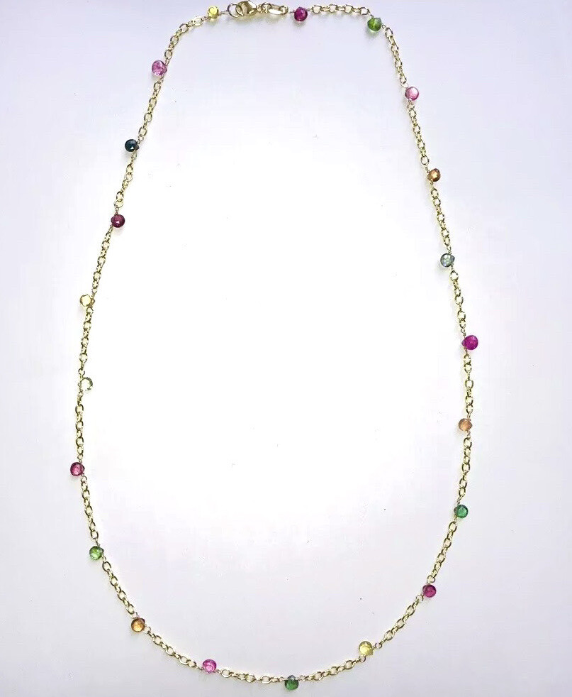 Tourmaline Necklace Rainbow Gemstone Briolettes Handmade NEW