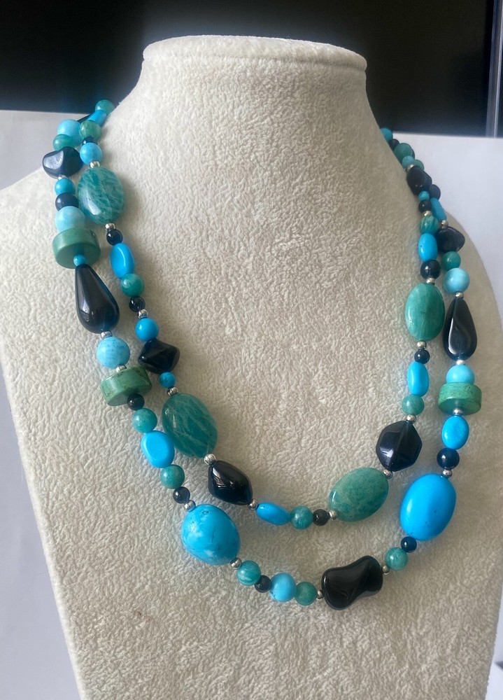 Gemstone Necklace & Bracelet Set with Turquoise, Aventurine, Onyx, and Magnesite