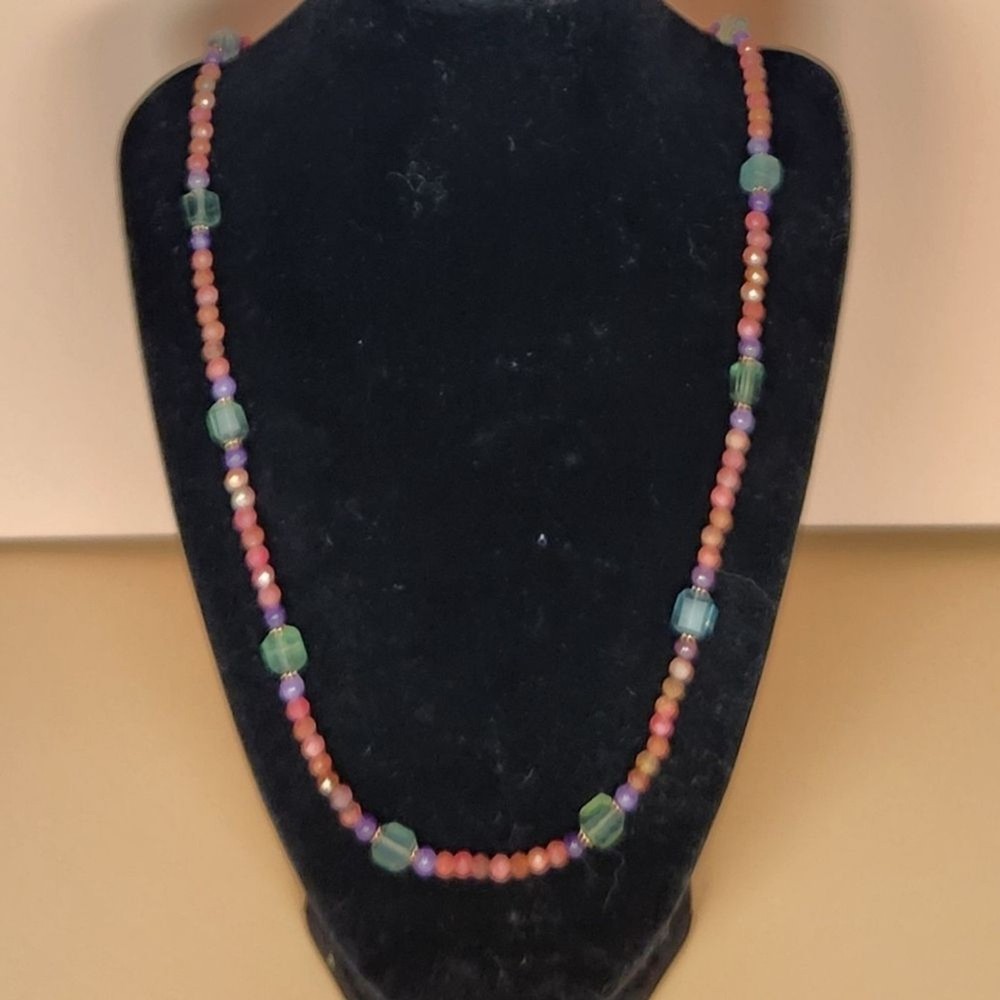 Thulite, Green Fluorite and Copper Beaded Necklace