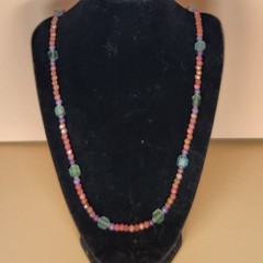 Thulite, Green Fluorite and Copper Beaded Necklace