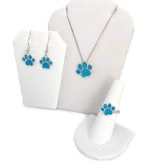 Blue Opal Dog Paw Jewelry Set Earrings, Necklace, and Ring
