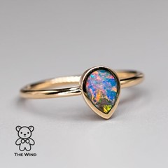 Geometric Pear Shaped Australian Doublet Opal Engagement Wedding Ring 14K Yellow