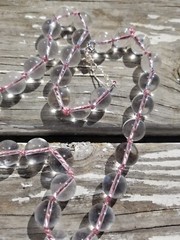Hand knotted 20 in.pool of lights style necklace, 100% pink silk handmade clasp