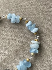 BLUE AQUAMARINE Chips Beaded Lobster Clasp Bracelet Stainless Steel