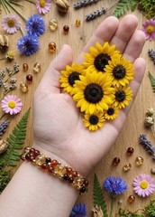 Natural Amber & Honey Citrine’s Liquid Sunshine In Woven Artisan Bracelet