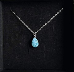 AAAA Dominican Larimar tear drop stone pendant on 18 inch sterling silver chain