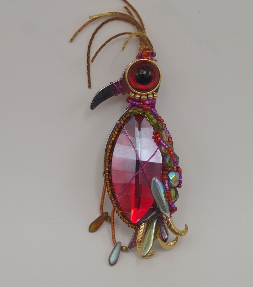 LIZTECH ARTISAN JEWELRY 2008 BIRD OF PARADISE LARGE BROOCH 5″ MOVING PARTS DODO