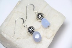 Chalcedony Blue 9mm Free Form Gemstone .925 Sterling Silver Earrings 1 1/2″