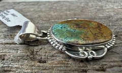 Sterling Silver Native American SW Genuine Hubei Turquoise Pendant 5mm Bale