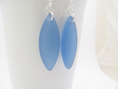 Sea Glass Earrings Ocean Blue Silver Plated USA Handmade Jewelry Resort Hawaii