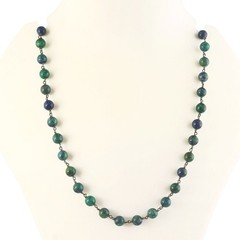 Natural blue and green azurite Necklace 30″ Gemstone 8mm in 925 Sterling Silver