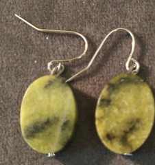 Handmade Earrings Dark Green Serpentine Gemstone Dangle Style Earrings