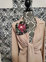 Pink Green Black White Handmade Flower Pin Corsage Brooch 5 inches NWOT