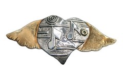 Artisan Sterling Silver Mixed Metal Music Notes Winged Heart BROOCH Signed Roné
