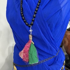 Handmade Sari Silk Tassel Necklace Black Knotted Beads Boho 0749 G