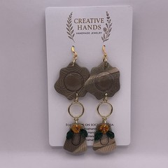 Handmade Floral Dangle Earrings Yellow Flower Gold Hoop Lightweight