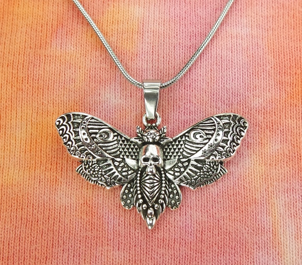 Deaths Head Hawk Moth Necklace, Death’s-head Hawkmoth charm & chain Ready2go