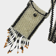 Handmade seed bead beaded purse pouch necklace clear black coin boho A