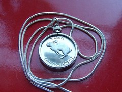 Bunny Rabbit Coin Bezel Pendant on a 30″ 925 Sterling Silver Snake Chain