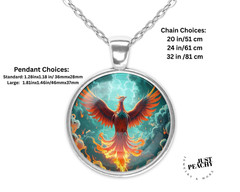 Rising Phoenix Bird Art Silver Jewelry Necklace Set