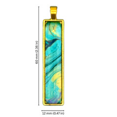 Pendant Necklace Handmade «Big Wave» Long Gold Bezel Glass Black Cord