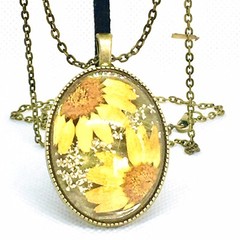 Handmade Floral Necklace, Natural Real Dried Flower Pendant Necklace Yellow