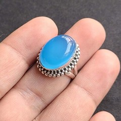 Natural Blue Chalcedony Ring 925 Sterling Silver Handmade Fine Jewelry All Sizes