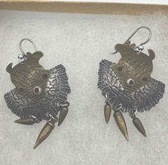 Jane Carpenter Millodot Mixed Metal Sterling Silver Brass Figural Earrings Dangl