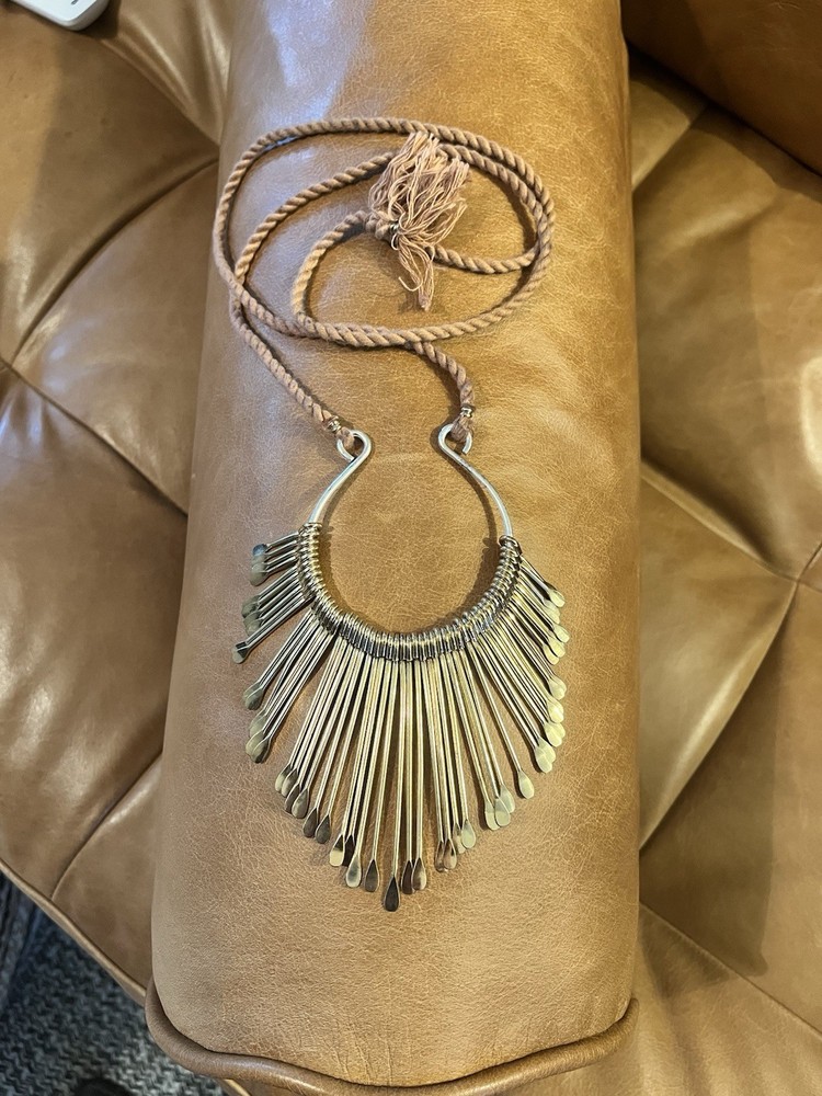 Artisan Boho Collar Necklace Brass Fringe Crescent Anthropologie Style