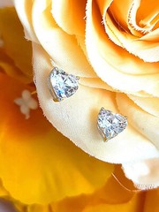 Solid 18k White Gold diamond Necklace Pendant Stud Earrings Heart Diamond HMADE
