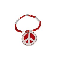 Red and White Beaded Bracelet with Peace Sign Charm
