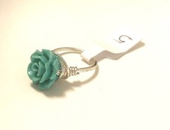 Turquoise Rose Ring, Silver Plated Wire, Size 5. Handmade Jewelry, Gift.