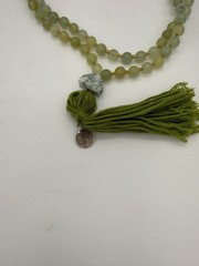108 Green Lime Jade Beaded Tassel Male Necklace W/ Feng Shui Stone & Lotus Charm