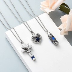 3PCS Cross Heart Cylinder Urn Pendant Memory Necklaces Ashe Memorial Jewelry