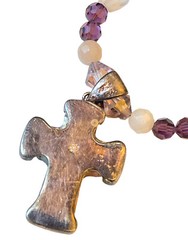 ALAN-K ITALY MILLEFIORI MURANO GLASS CROSS .925 STERLING NECKLACE BEADED STRANDS