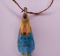 Carved Wood Parot Wooden Pendant Necklace On Cord