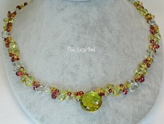 Lemon Quartz Prasiolite Garnet 19″ Cluster Necklace With 18K Solid Gold Clasp